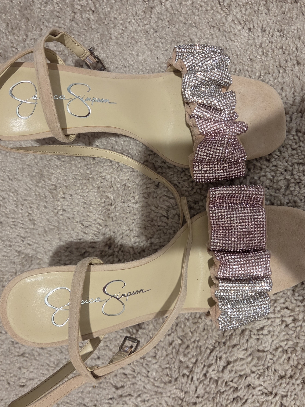 Jessica Simpson Blush Pink Crystal Ruffle Ankle-Strap Sandals